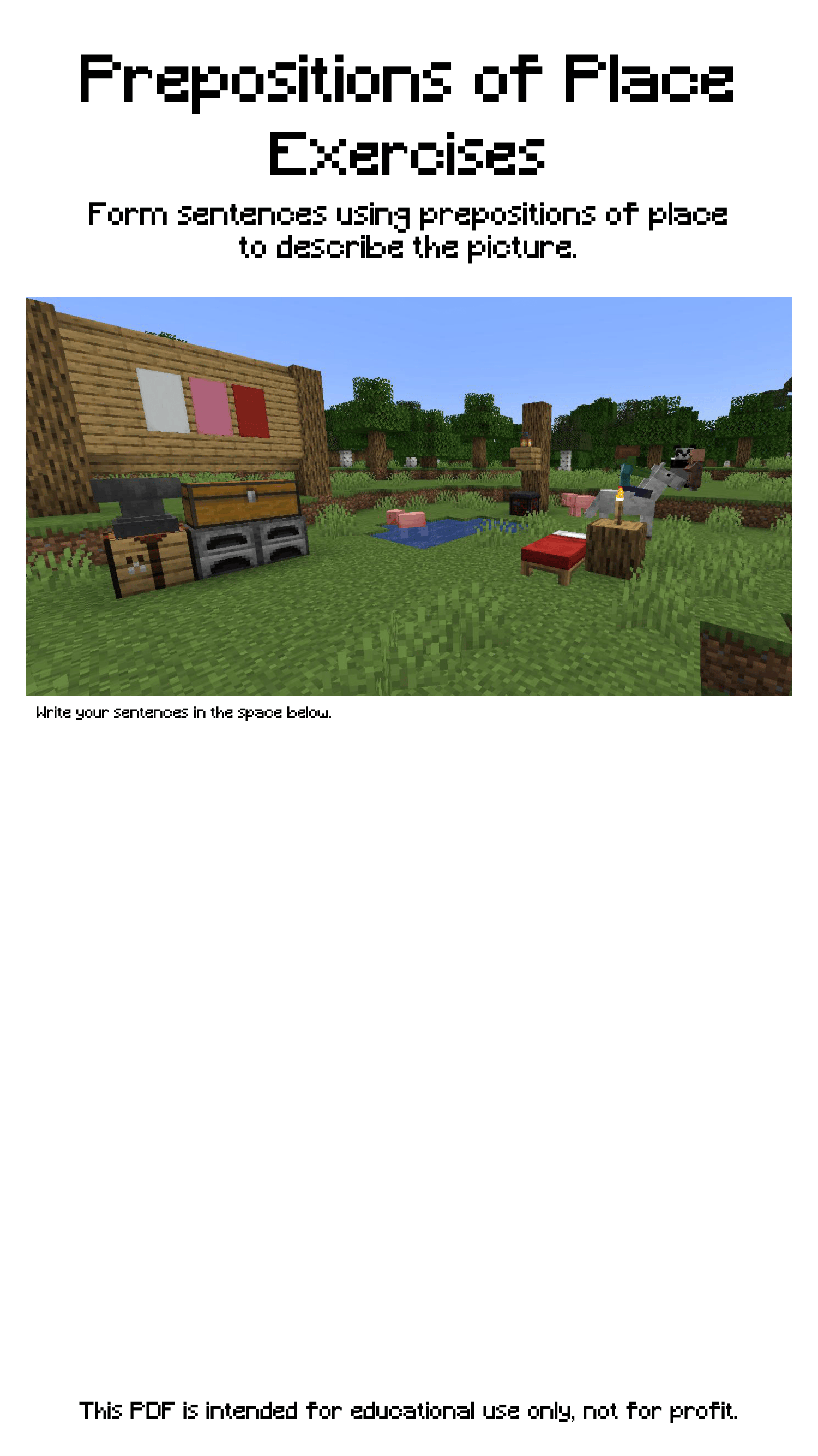 Minecraft Prepositions of Place Exercise